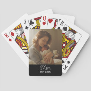 Mom Established Script Black Photo Poker Cards