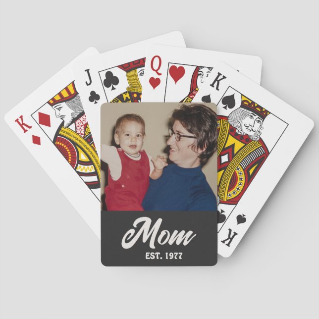 Mom Established Script Black Photo Poker Cards (Back)