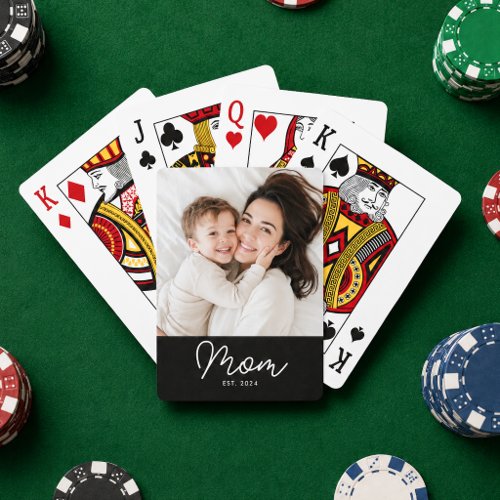 Mom Established Script Black Photo Poker Cards