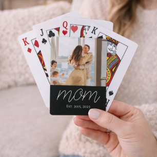 Mom Established Script Black Photo  Poker Cards