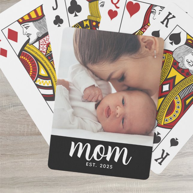 Mom Established Script Black Photo Poker Cards (Creator Uploaded)