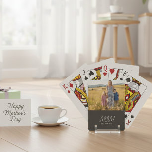 Mom Established Script Black Photo Poker Cards