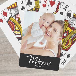Mom Established Script Black Photo Poker Cards