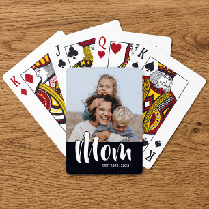 Mom Established Script Black Photo Poker Cards