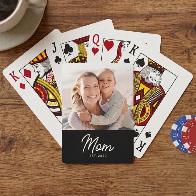 Mom Established Script Black Photo Poker Cards (Creator Uploaded)