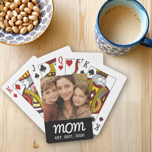 Mom Established Script Black Photo Poker Cards