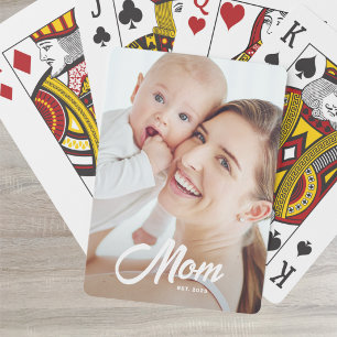 Mom Established Script Black Photo Poker Cards