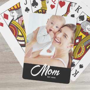Mom Established Script Black Photo Poker Cards