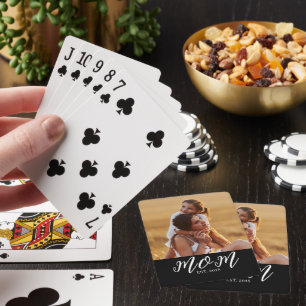 Mom Established Script Black Photo Poker Cards