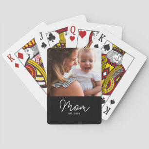 Mom Established Script Black Photo Poker Cards