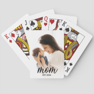 Mom Established Script Black Photo Poker Cards