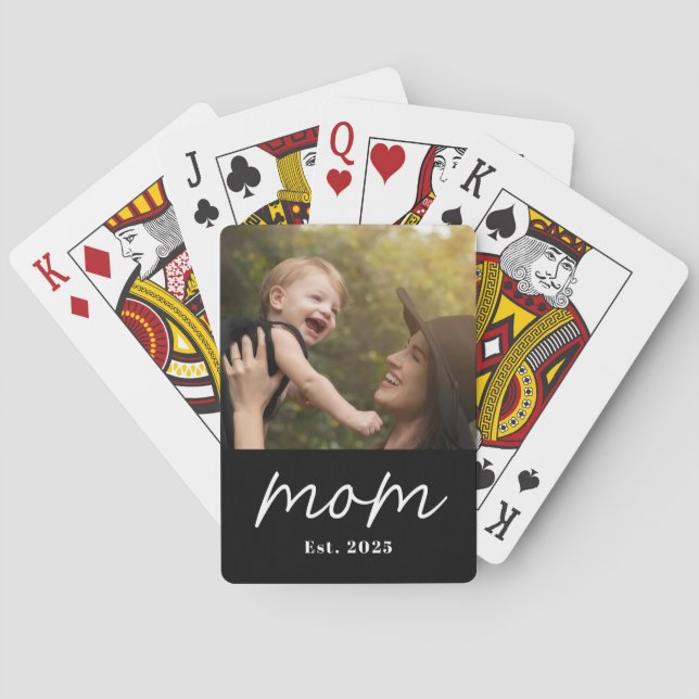 Mom Established Script Black Photo Poker Cards (Back)