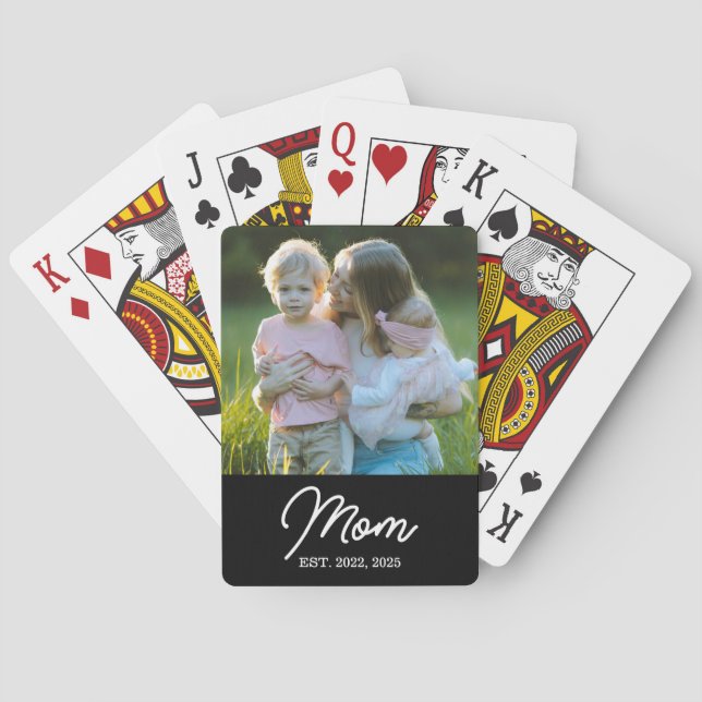 Mom Established Script Black Photo Poker Cards (Back)
