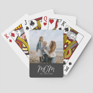 Mom Established Script Black Photo Poker Cards