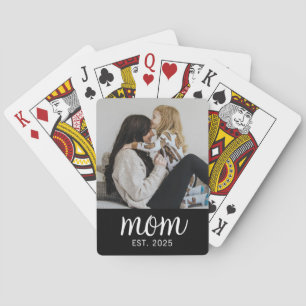 Mom Established Script Black Photo Poker Cards