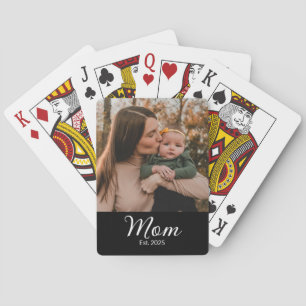 Mom Established Script Black Photo Poker Cards