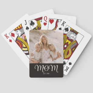 Mom Established Script Black Photo Poker Cards