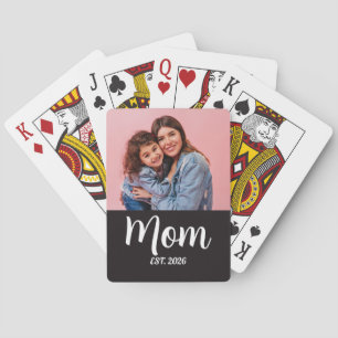 Mom Established Script Black Photo Poker Cards