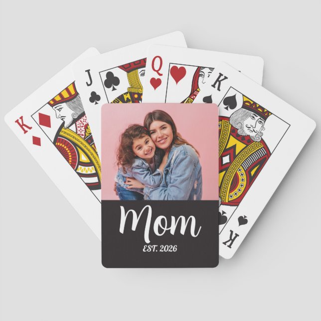 Mom Established Script Black Photo Poker Cards (Back)