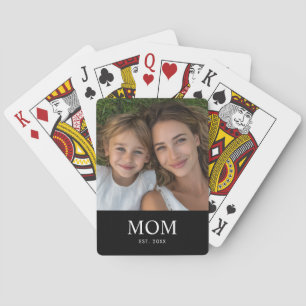 Mom Established Script Black Photo Poker Cards