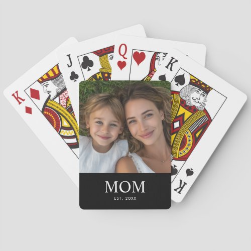 Mom Established Script Black Photo Poker Cards