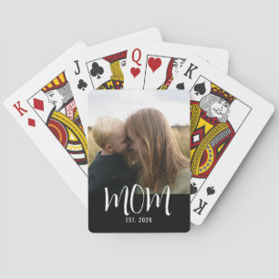 Mom Established Script Black Photo Poker Cards