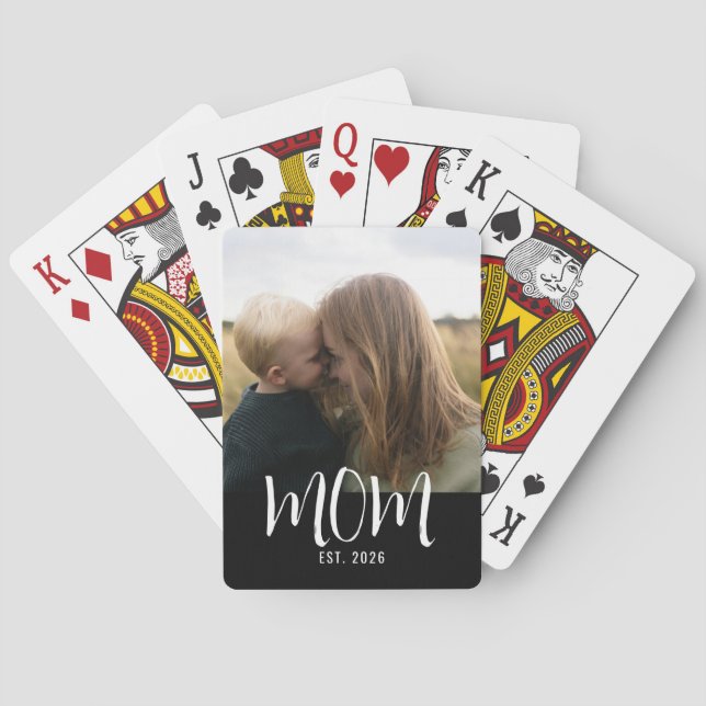 Mom Established Script Black Photo  Poker Cards (Back)