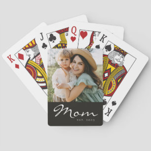 Mom Established Script Black Photo Poker Cards