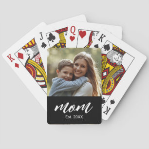 Mom Established Script Black Photo Poker Cards