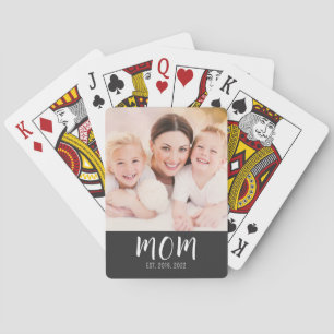 Mom Established Script Black Photo Poker Cards