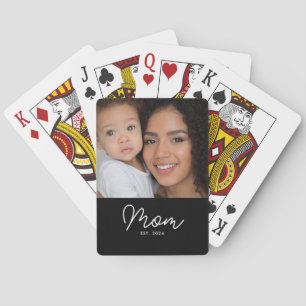 Mom Established Script Black Photo Poker Cards