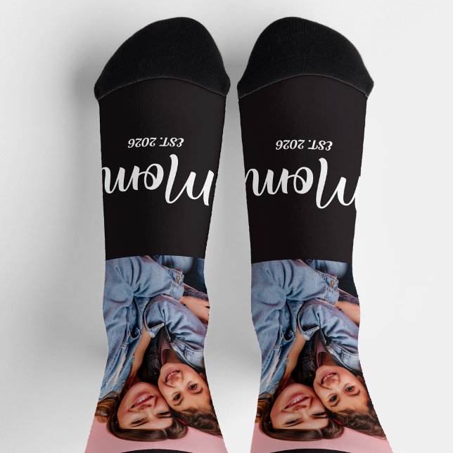 Mom Established Script Black Photo Socks (Creator Uploaded)