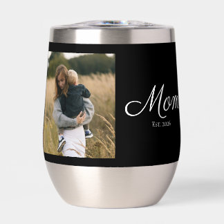 Mom Established Script Black Photo Thermal Wine Tumbler