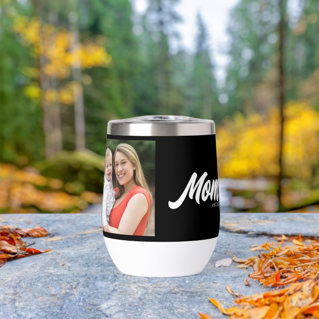 Mom Established Script Black Photo Thermal Wine Tumbler (Outdoor (Rotated))