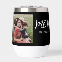 Mom Established Script Black Photo Thermal Wine Tumbler