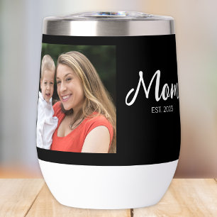 Mom Established Script Black Photo Thermal Wine Tumbler