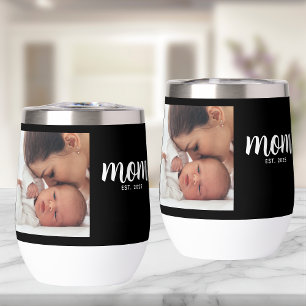 Mom Established Script Black Photo Thermal Wine Tumbler