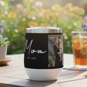 Mom Established Script Black Photo Thermal Wine Tumbler