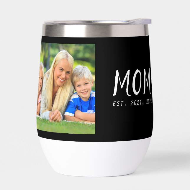 Mom Established Script Black Photo Thermal Wine Tumbler (Left)