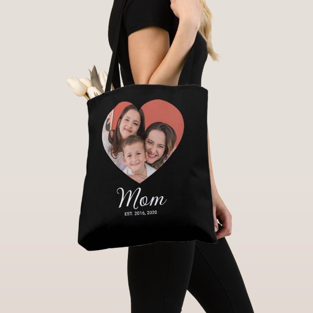 Mom Established Script Black Photo Tote Bag (Close Up)