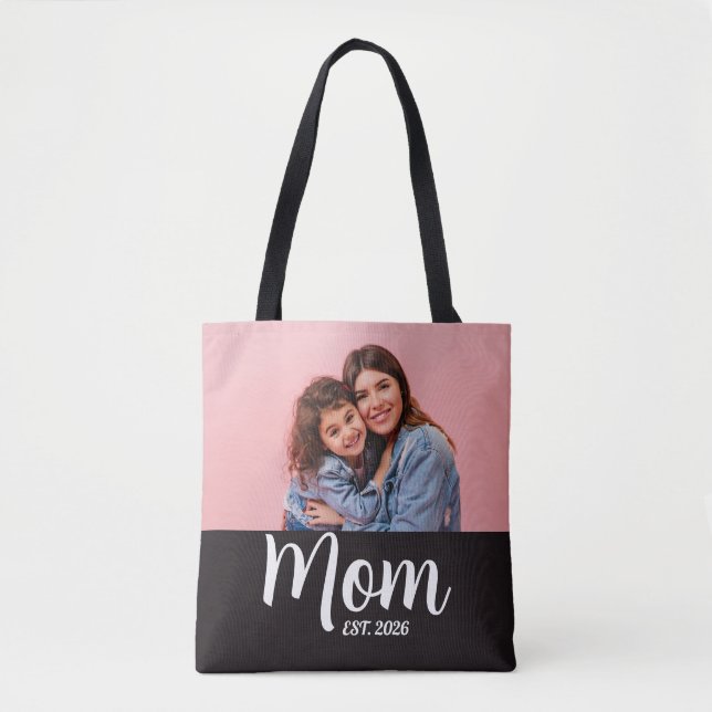 Mom Established Script Black Photo  Tote Bag (Front)