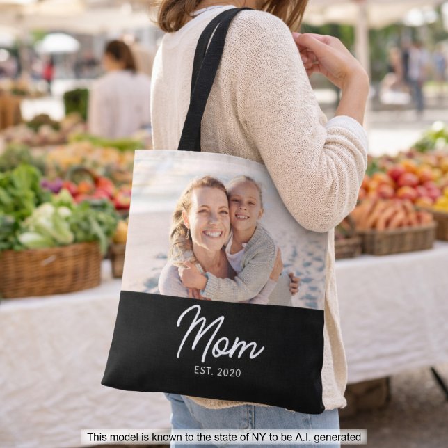 Mom Established Script Black Photo  Tote Bag (Creator Uploaded)