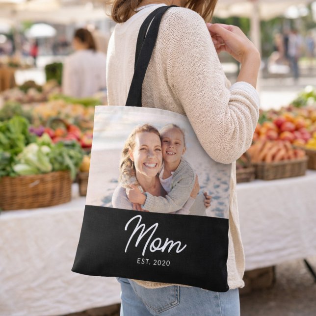 Mom Established Script Black Photo  Tote Bag (Creator Uploaded)