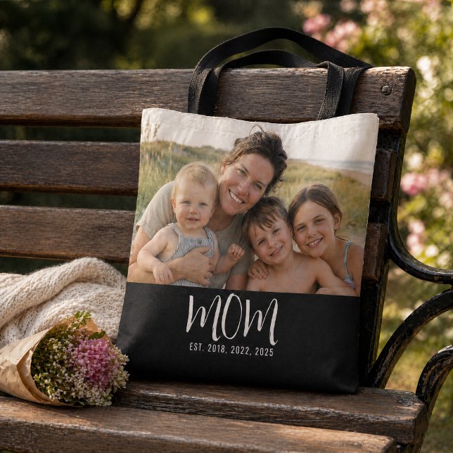 Mom Established Script Black Photo  Tote Bag (Creator Uploaded)
