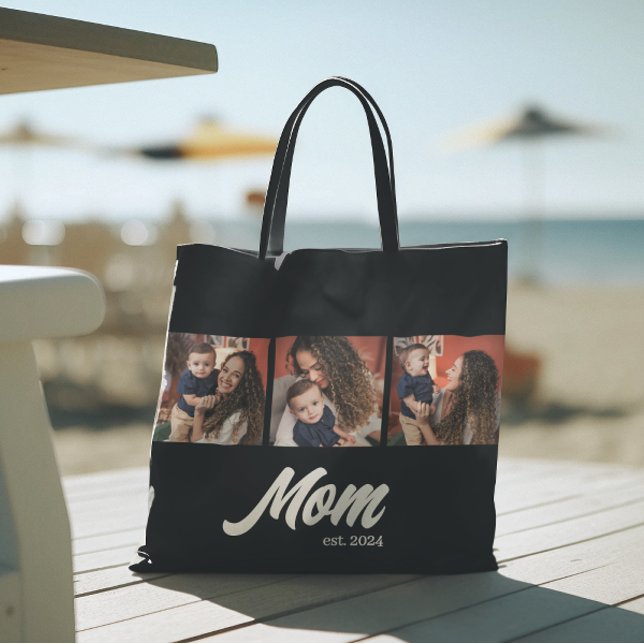 Mom Established Script Black Photo Tote Bag (Creator Uploaded)