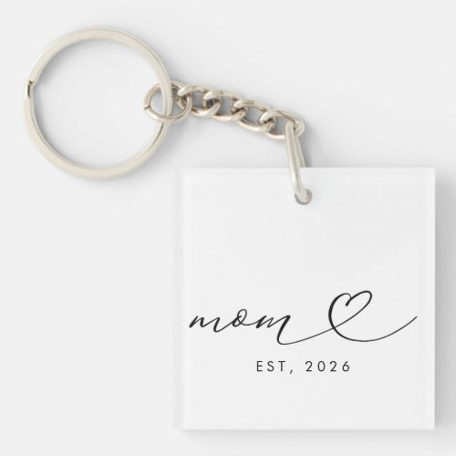 Mom Established Script & Heart New Mom Gift Keychain
