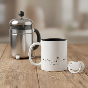 Mom Established Script & Heart New Mom Gift Two-Tone Coffee Mug