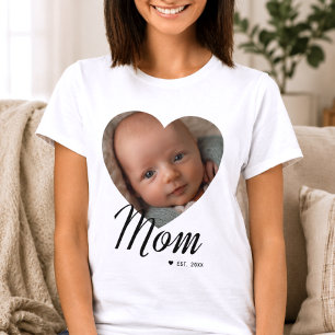 Mom Established Script Heart Photo White T-Shirt