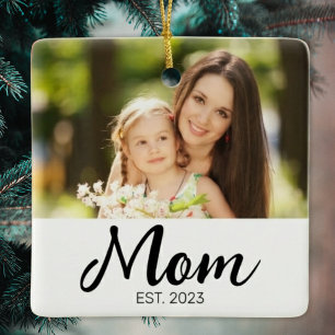 Mom Established Script Photo Ceramic Ornament