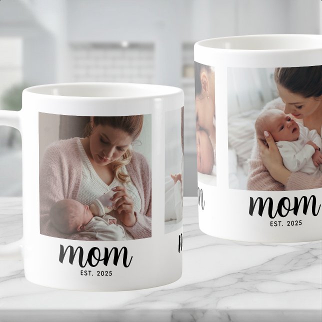 Mom Established Script Photo Gift Coffee Coffee Mu Mug (Creator Uploaded)